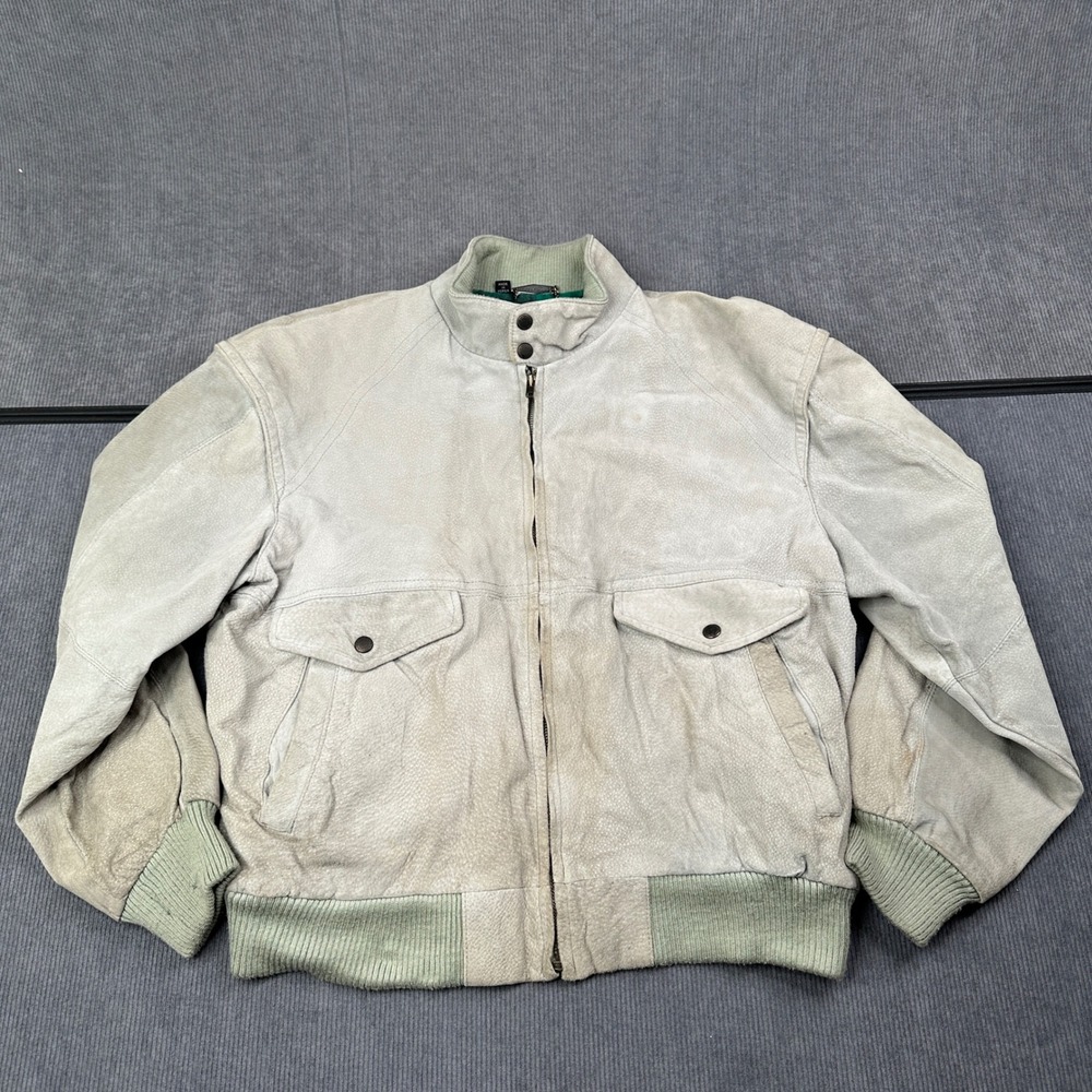 Vintage‎ Members Only Grey Suede Bomber Jacket Plaid Lined Size 44 Y2K Korea